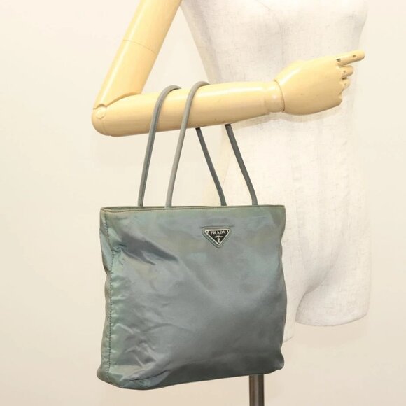 PRADA Hand Bag Nylon Khaki Silver Auth - Picture 1 of 16